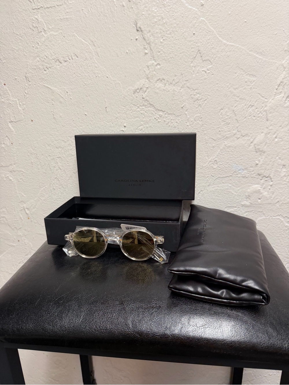 Carolina Lemke Clear Frame Sunglasses with Green Lenses